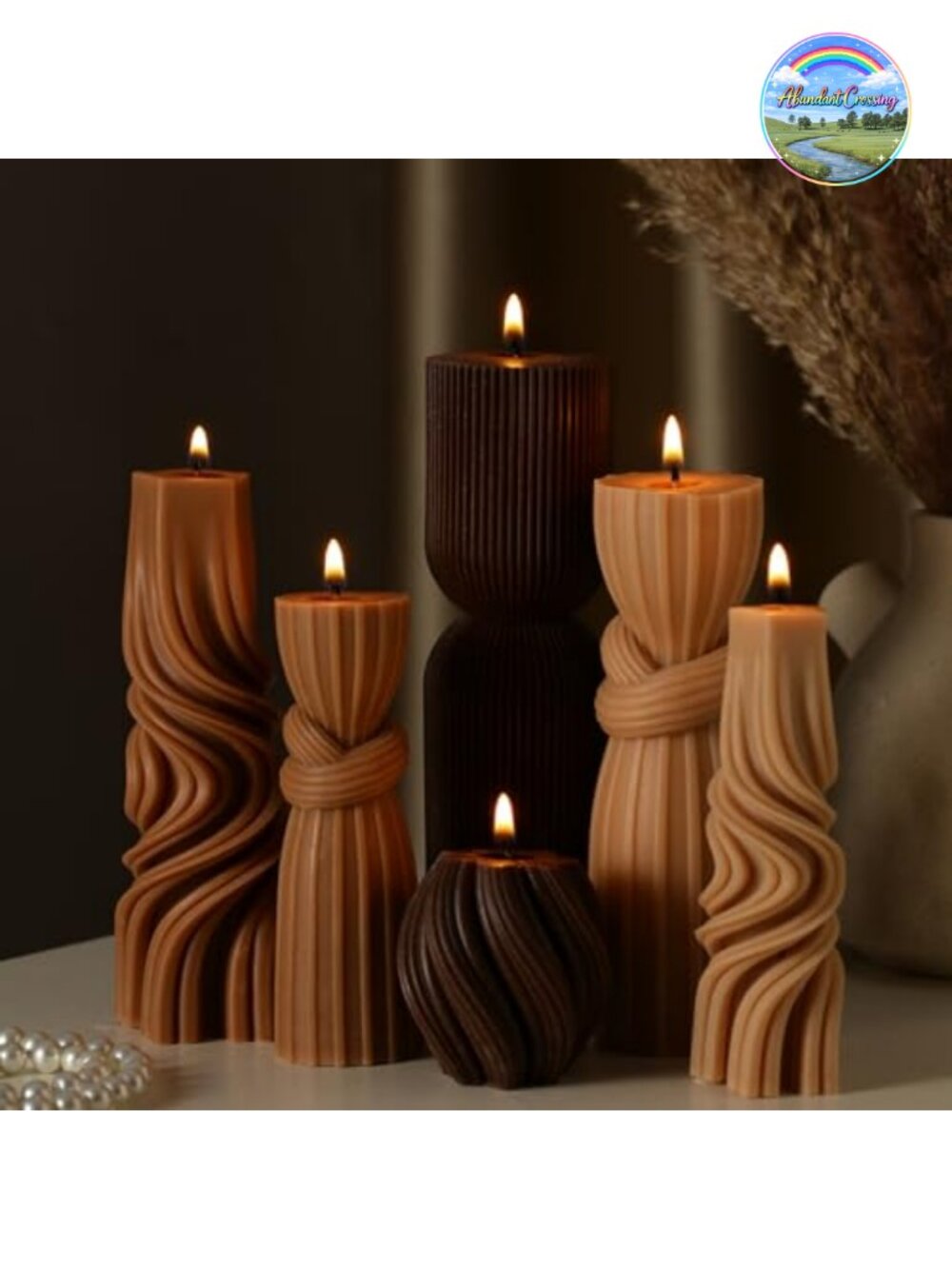 Ribbed Pillar Candles Soy Wax Set of 6 Unscented Decorative